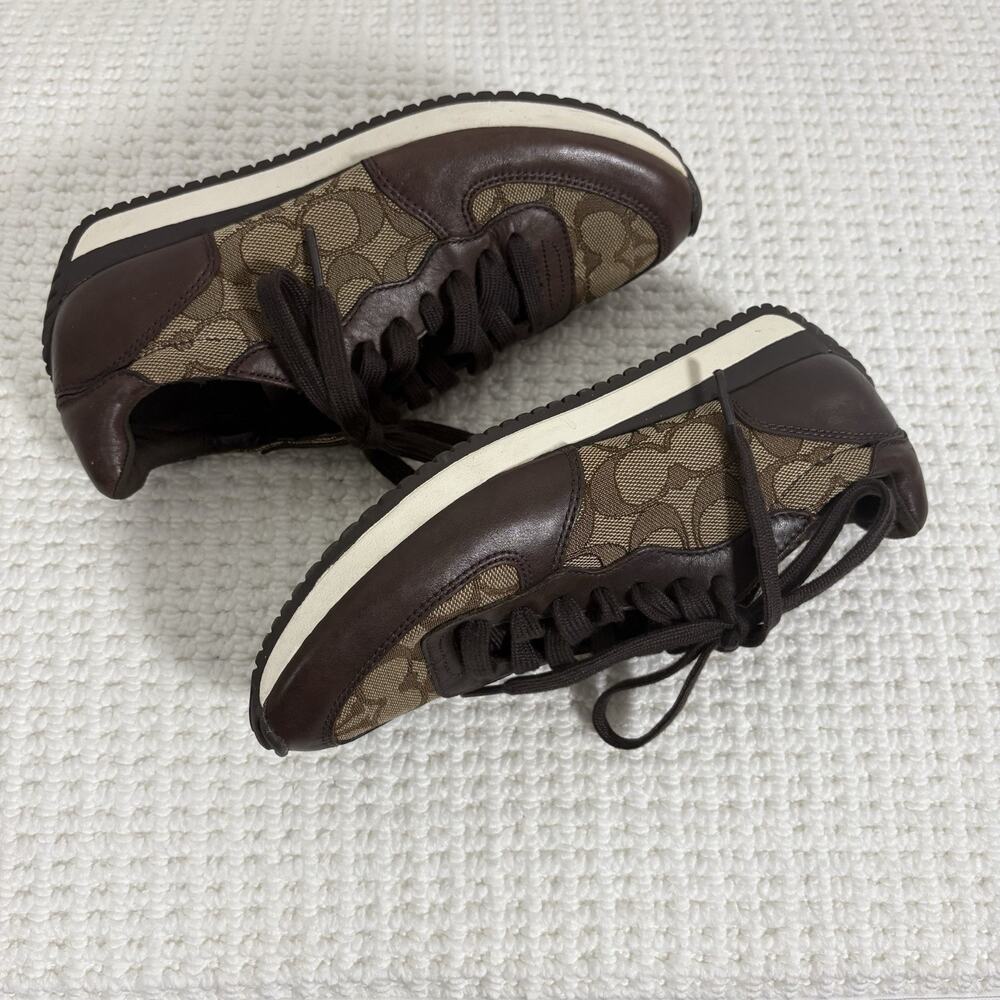 COACH Farah Women's Retro Sneakers Brown & Khaki 6B Signature C Leather Jacquard - Picture 7 of 16
